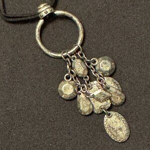 Vintage Silver Tone Drop Charm Leather Necklace